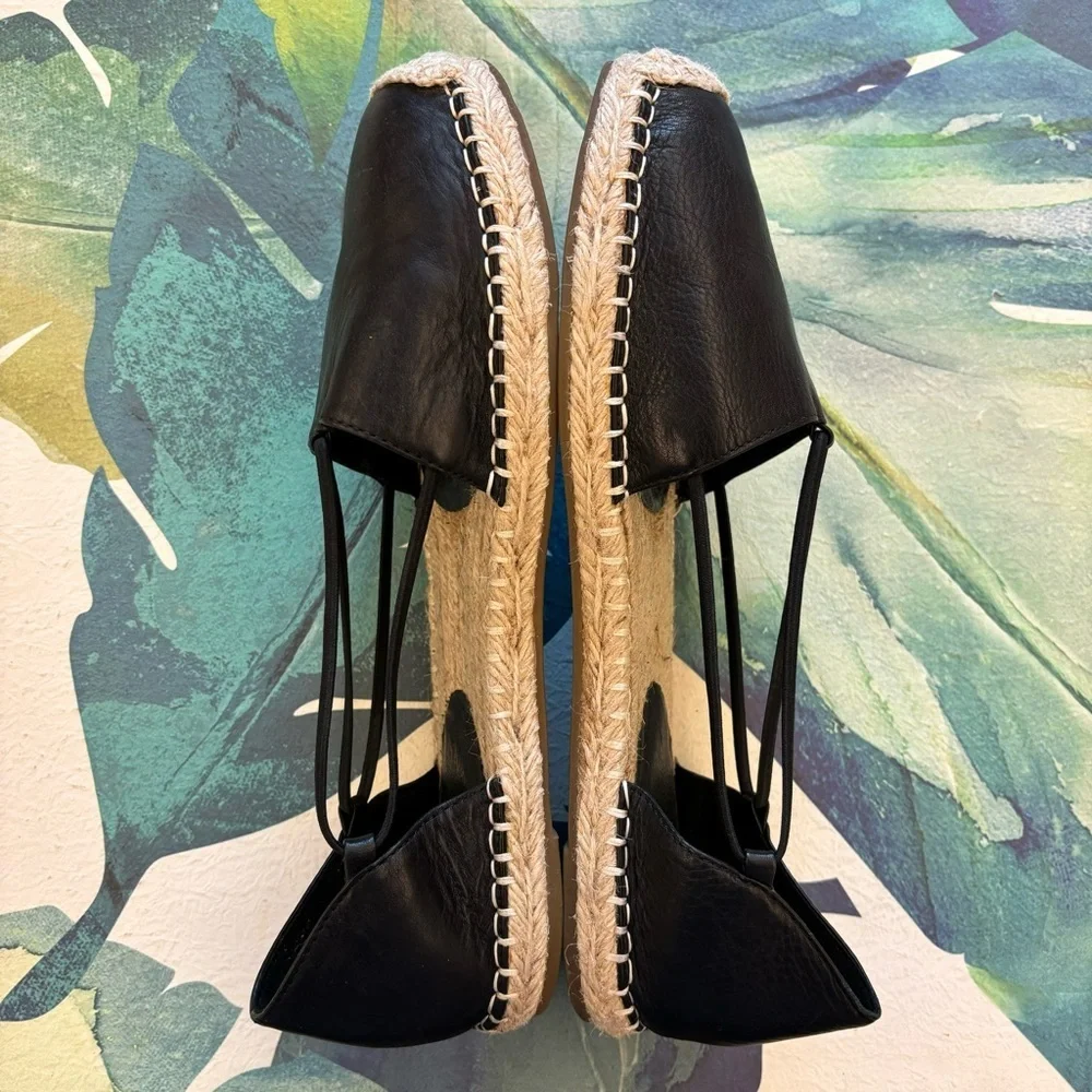 EILEEN FISHER Lee Leather Espadrille Black Size 10 Flats